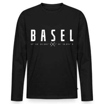 Basel, Switzerland - Men's Premium Organic Long Sleeve Shirt - black - Front - Nico (187cm)