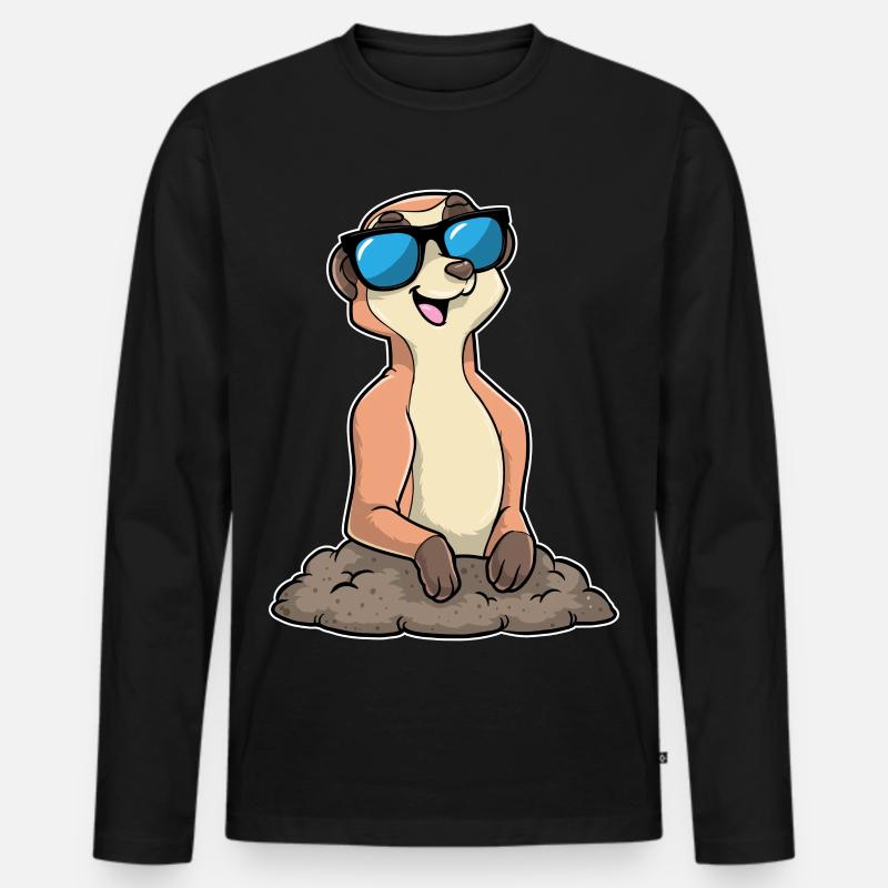 Erdmännchen mit Brille - Männer Premium Bio Langarmshirt - Schwarz