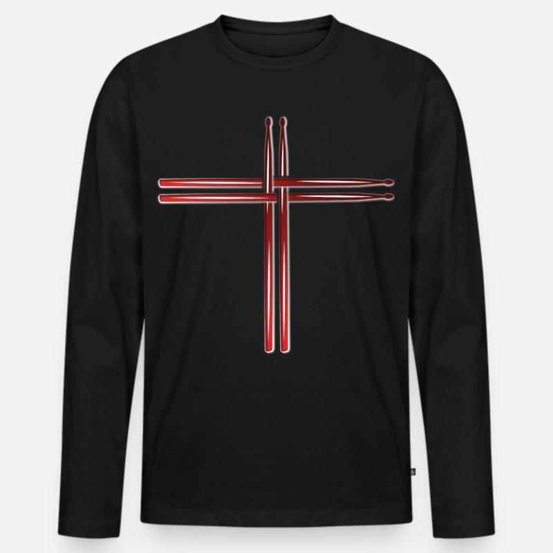 Drum Sticks Schlagzeuger Drummer Kreuz - Männer Premium Bio Langarmshirt - Schwarz