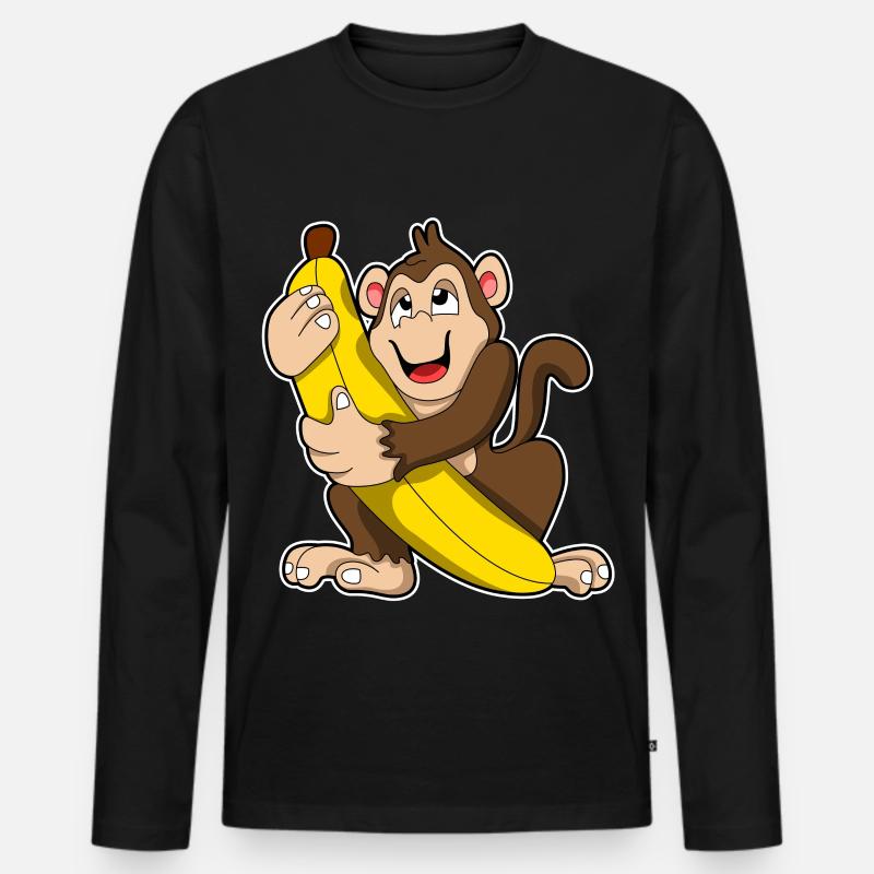 Affe Banane - Männer Premium Bio Langarmshirt - Schwarz