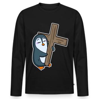 Penguin and cross religion - Men's Premium Organic Long Sleeve Shirt - black - Front - Nico (187cm)