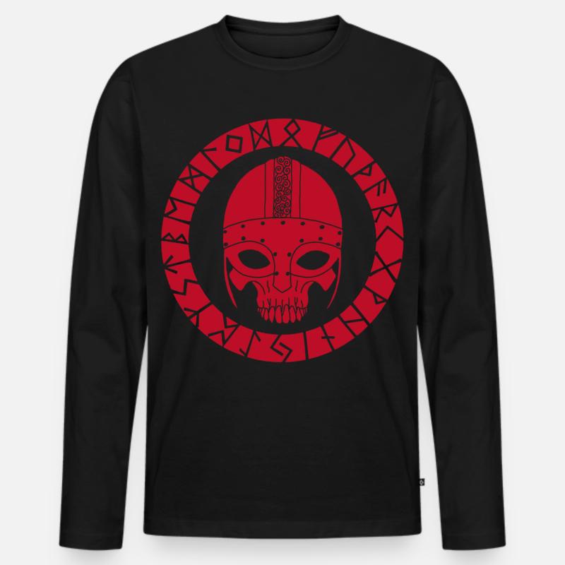 Rotes Wikinger-Todeskopf - Männer Premium Bio Langarmshirt - Schwarz