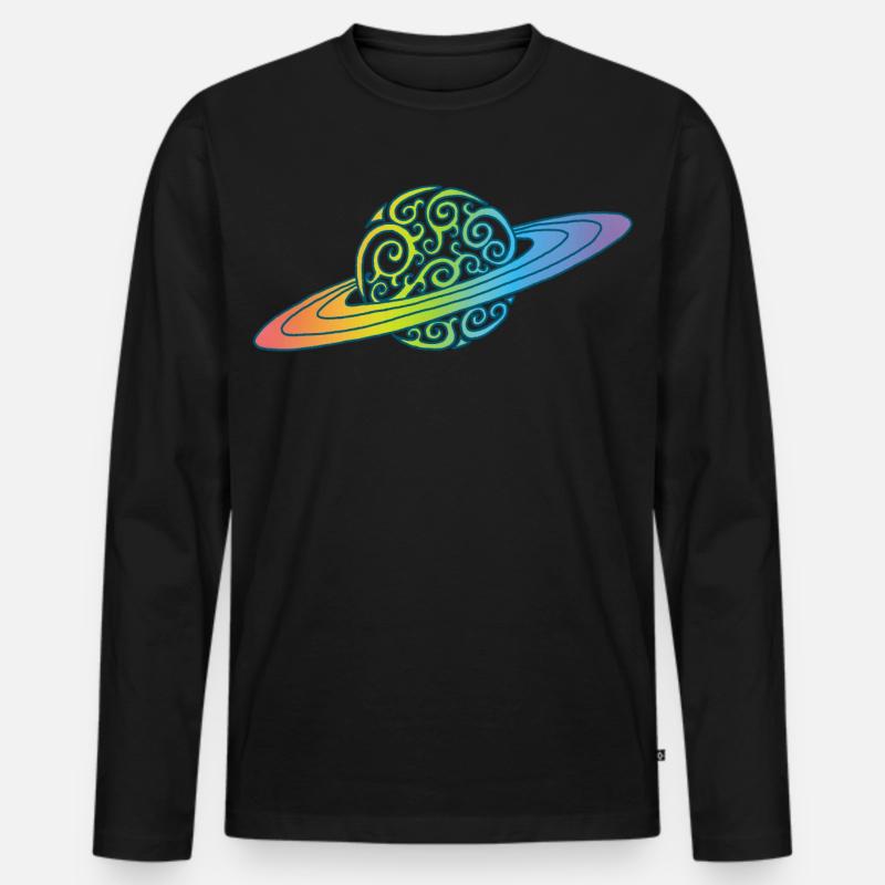 Planet Regenbogen - Männer Premium Bio Langarmshirt - Schwarz