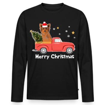Yorkie Weihnachtsbaum-Pickup-Truck - Männer Premium Bio Langarmshirt - Schwarz - Vorne - Nico (187cm)