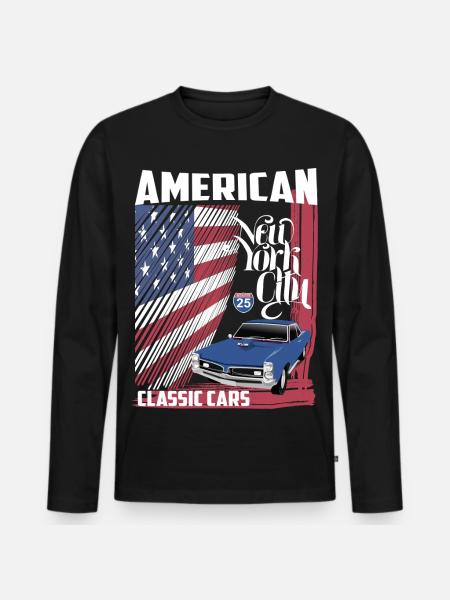 Amerikanske klassiske biler - Premium økologisk langærmet T-shirt til mænd - sort