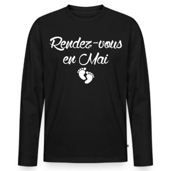 Rendez-vous en Mai grossesse - T-shirt manches longues Premium bio Homme - noir - Devant - Nico (187cm)
