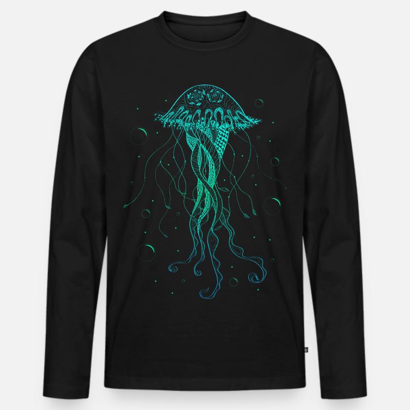 Qualle Meerestier Psychedelische Kunst Geschenk - Männer Premium Bio Langarmshirt - Schwarz