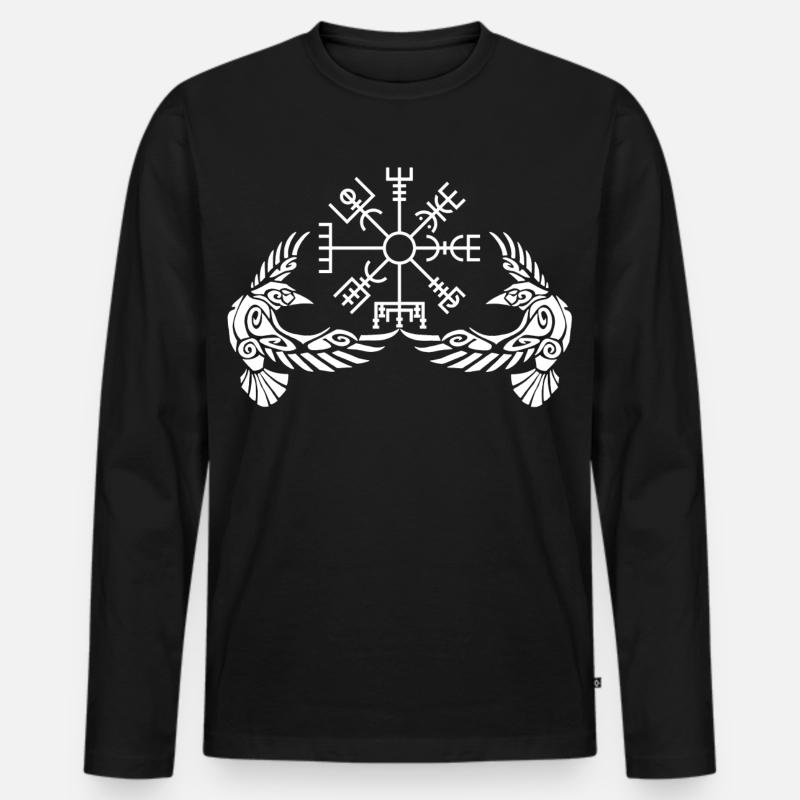 Weiße Krähen und Wikingerkompass - Männer Premium Bio Langarmshirt - Schwarz