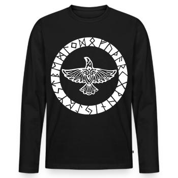Weißer Wikinger Rabe - Männer Premium Bio Langarmshirt - Schwarz - Vorne - Nico (187cm)