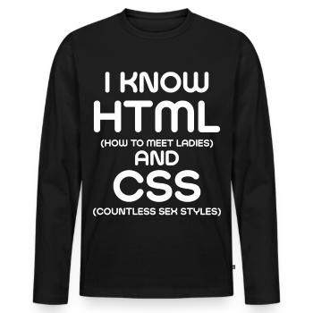 Ich kenne HTML und CSS - Männer Premium Bio Langarmshirt - Schwarz - Vorne - Nico (187cm)