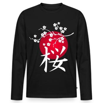 Weiße japanische Kirsche und rote Sonne - Männer Premium Bio Langarmshirt - Schwarz - Vorne - Nico (187cm)