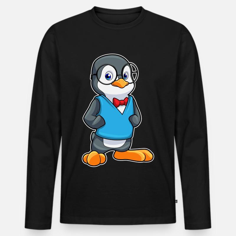 Pinguin als Nerd mit Brille - Männer Premium Bio Langarmshirt - Schwarz