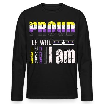 Proud of who I am Nicht-binär LGBT - Männer Premium Bio Langarmshirt - Schwarz - Vorne - Nico (187cm)