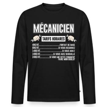 Mécanicien Tarifs Horaires - T-shirt manches longues Premium bio Homme - noir - Devant - Nico (187cm)