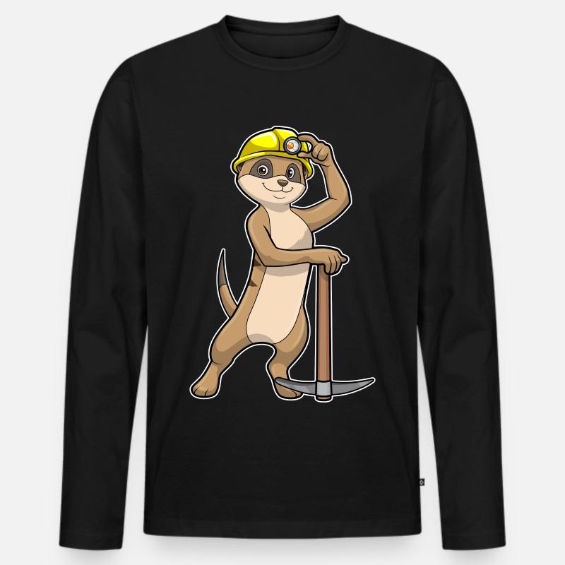 Erdmännchen als Bergarbeiter mit Spitzhacke - Männer Premium Bio Langarmshirt - Schwarz