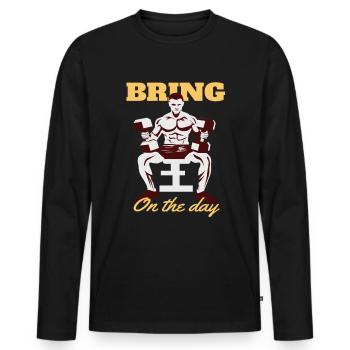 Drôle de gym Motivationnel Citation Lettrage Typographie - T-shirt manches longues Premium bio Homme - noir - Devant - Nico (187cm)