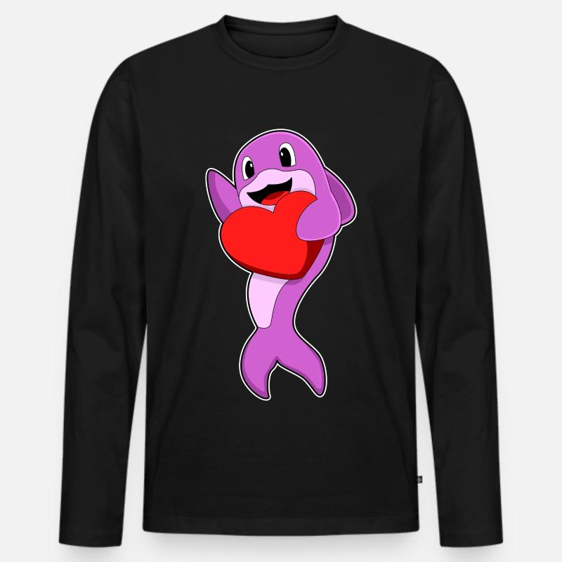 Delfin Herz - Männer Premium Bio Langarmshirt - Schwarz
