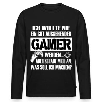 Gamer Selbstironie Spruchbild Progamer - Männer Premium Bio Langarmshirt - Schwarz - Vorne - Nico (187cm)