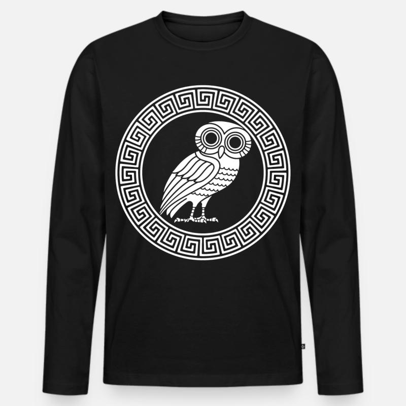 Griechisches Symbol der weißen Eule - Männer Premium Bio Langarmshirt - Schwarz