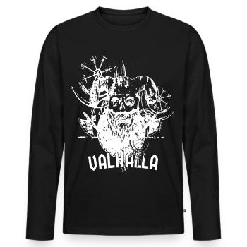 Bearded Viking skull in white - Men's Premium Organic Long Sleeve Shirt - black - Front - Nico (187cm)