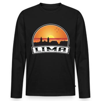 Lima Peru Skyline Vintage Sunset Souvenir de voyage - T-shirt manches longues Premium bio Homme - noir - Devant - Nico (187cm)