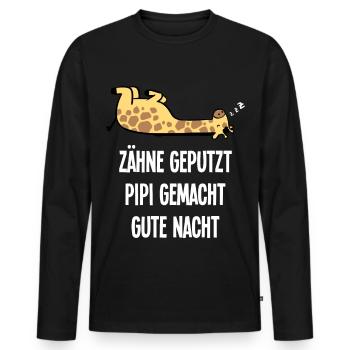 Zähne Geputzt Gute Nacht Giraffe Schlafshirt - Männer Premium Bio Langarmshirt - Schwarz - Vorne - Nico (187cm)