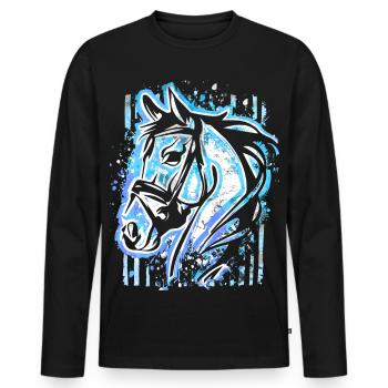 Blue Horse - Cheval Tête Dessin Chevaux Peinture - T-shirt manches longues Premium bio Homme - noir - Devant - Nico (187cm)