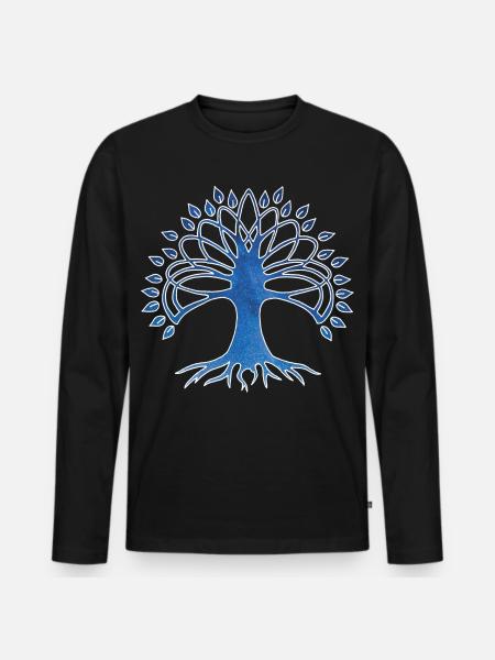 Lebensbaum und Sternenhimmel - Männer Premium Bio Langarmshirt - Schwarz