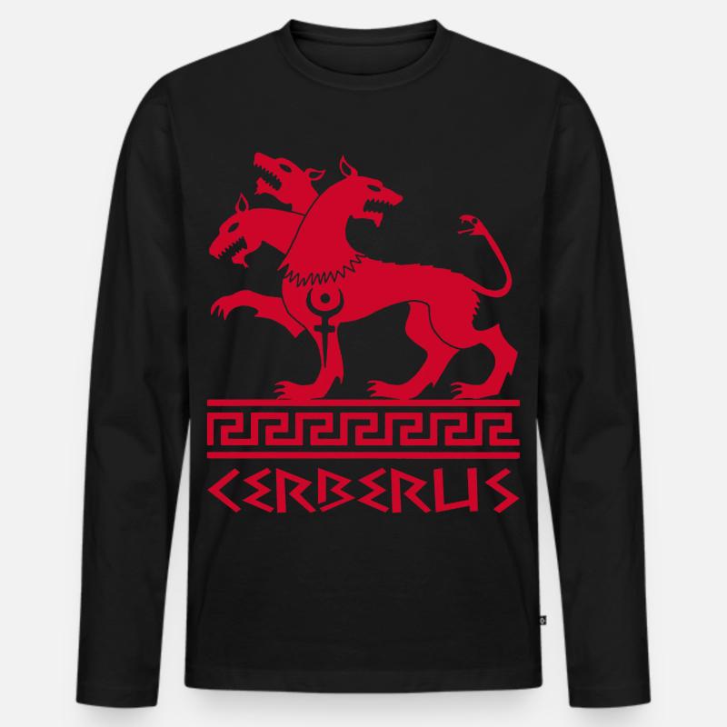 Roter Cerberus-Hund - Männer Premium Bio Langarmshirt - Schwarz