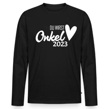 Onkel 2023 - Onkel werden - Männer Premium Bio Langarmshirt - Schwarz - Vorne - Nico (187cm)