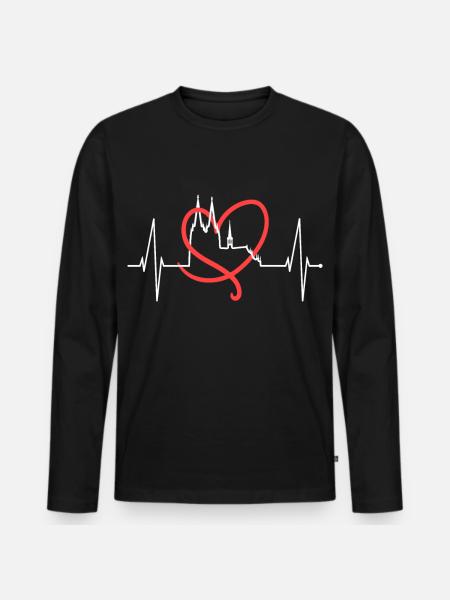 Köln Skyline Herzschlag Herz Kölsch Liebe Kölner - Männer Premium Bio Langarmshirt - Schwarz