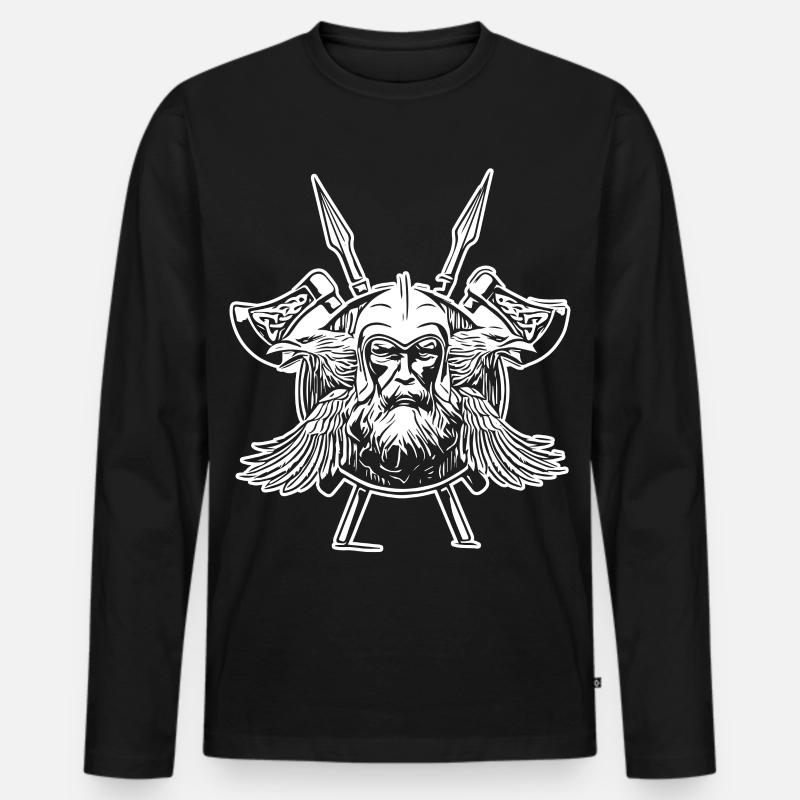 Odin Raben Wikinger Äxte - Männer Premium Bio Langarmshirt - Schwarz