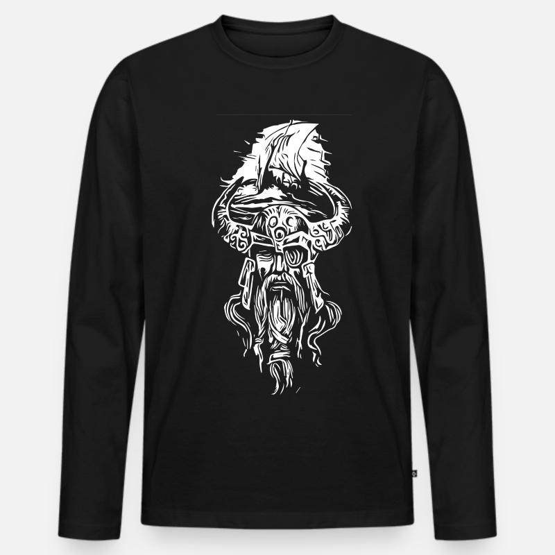 Wikinger mit Segelschiff - Männer Premium Bio Langarmshirt - Schwarz