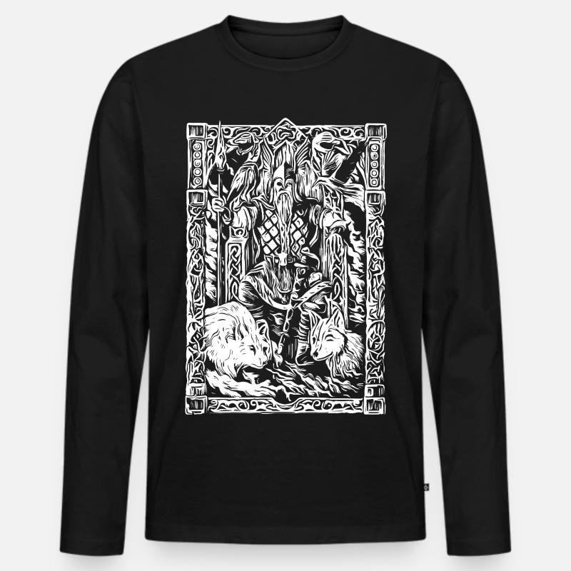 Wikinger Tafel mit Wölfen und Raben - Männer Premium Bio Langarmshirt - Schwarz