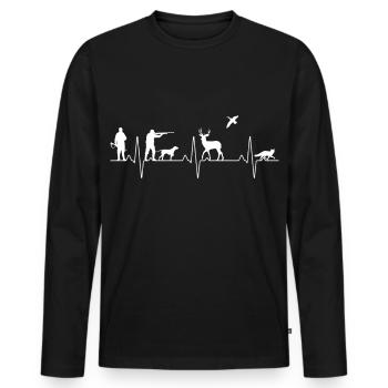 Jäger Herzschlag für die Jagd - Männer Premium Bio Langarmshirt - Schwarz - Vorne - Nico (187cm)