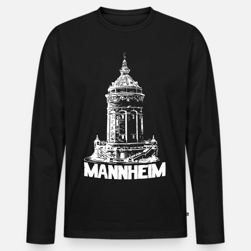 Mannheimer Wasserturm - Mannheim - Männer Premium Bio Langarmshirt - Schwarz