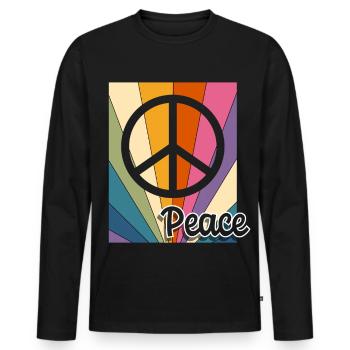 Paix Paix Liberté Pas de guerre Signe de paix - T-shirt manches longues Premium bio Homme - noir - Devant - Nico (187cm)