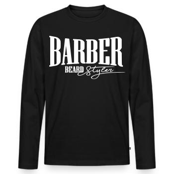 barber bart styler scher herren frisör barbier cut - Men's Premium Organic Long Sleeve Shirt - black - Front - Nico (187cm)