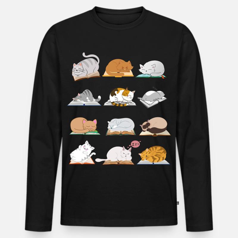 Lesende Katzen Kollektion - Männer Premium Bio Langarmshirt - Schwarz