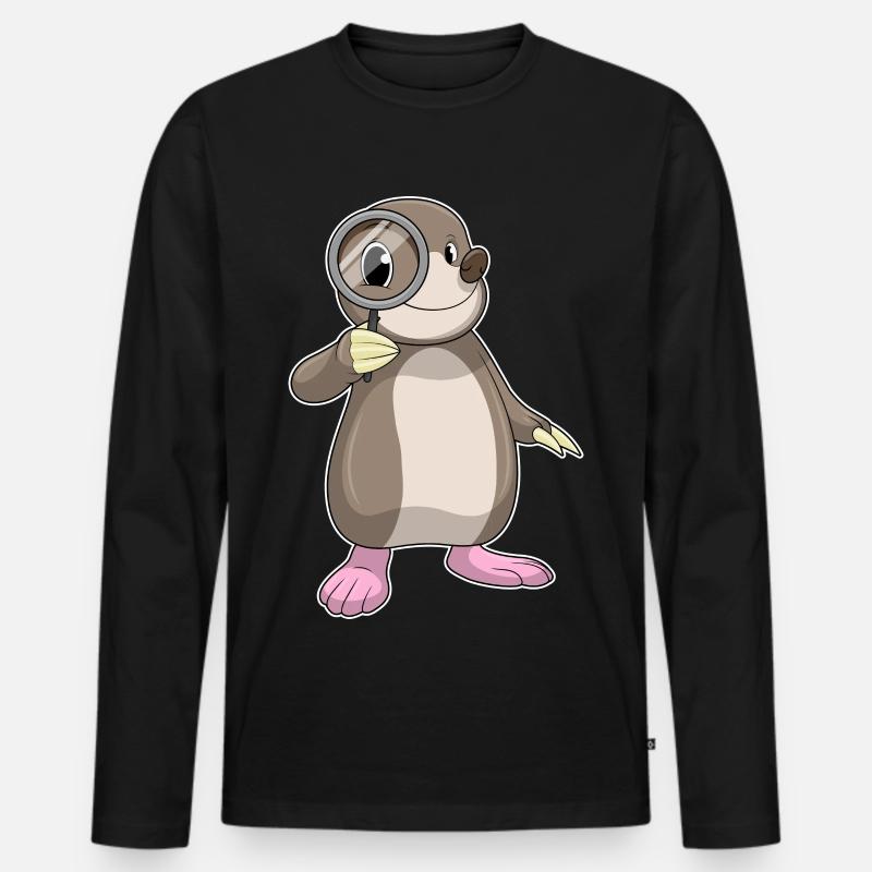 Maulwurf mit Lupe - Männer Premium Bio Langarmshirt - Schwarz