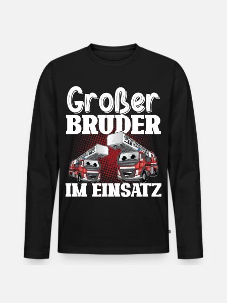 Großer Bruder Feuerwehr - Männer Premium Bio Langarmshirt - Schwarz