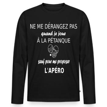 Pétanque, PETANQUE, pétanque boules, BOULES CADEAU - T-shirt manches longues Premium bio Homme - noir - Devant - Nico (187cm)