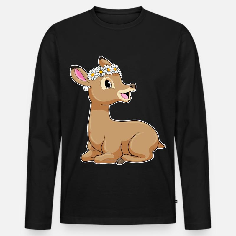 Reh Gänseblümchen - Männer Premium Bio Langarmshirt - Schwarz