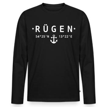 Rügen Koordinaten - Männer Premium Bio Langarmshirt - Schwarz - Vorne - Nico (187cm)