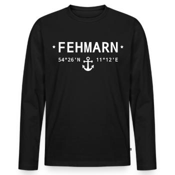 Fehmarn Koordinaten - Männer Premium Bio Langarmshirt - Schwarz - Vorne - Nico (187cm)