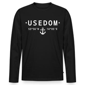 Usedom Koordinaten - Männer Premium Bio Langarmshirt - Schwarz - Vorne - Nico (187cm)