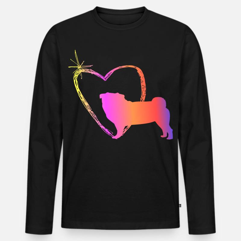 Mops mit Herz - Männer Premium Bio Langarmshirt - Schwarz