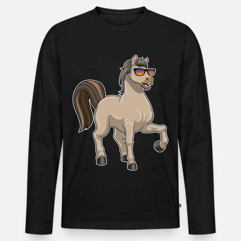 Pferd mit Sonnenbrille - Männer Premium Bio Langarmshirt - Schwarz
