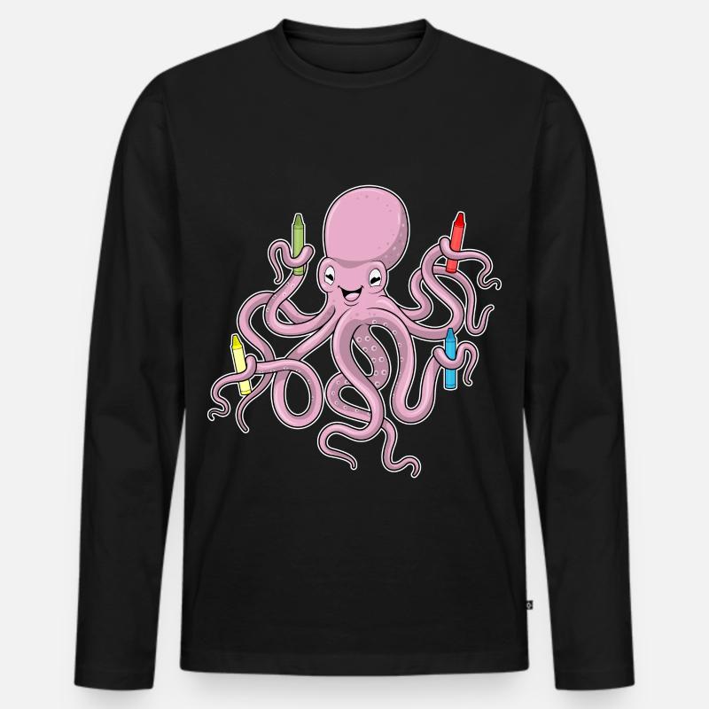 Krake mit Wachsmalstifte - Männer Premium Bio Langarmshirt - Schwarz