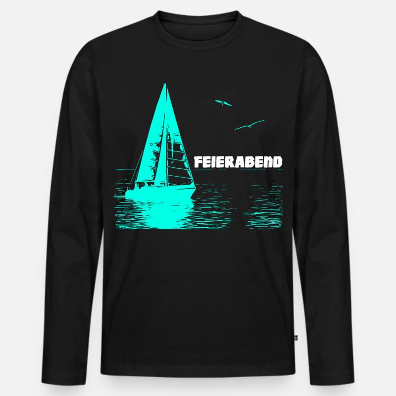 Feierabend Segelboot und 2 Möwen - Männer Premium Bio Langarmshirt - Schwarz